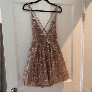 Champagne Plunge neck disco party dress